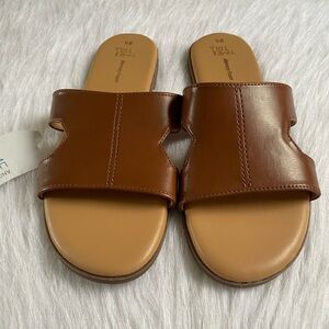 Time And Tru Sandals Womens Size 8 1/2 Brown Slip On‎ Open Toe Shoes